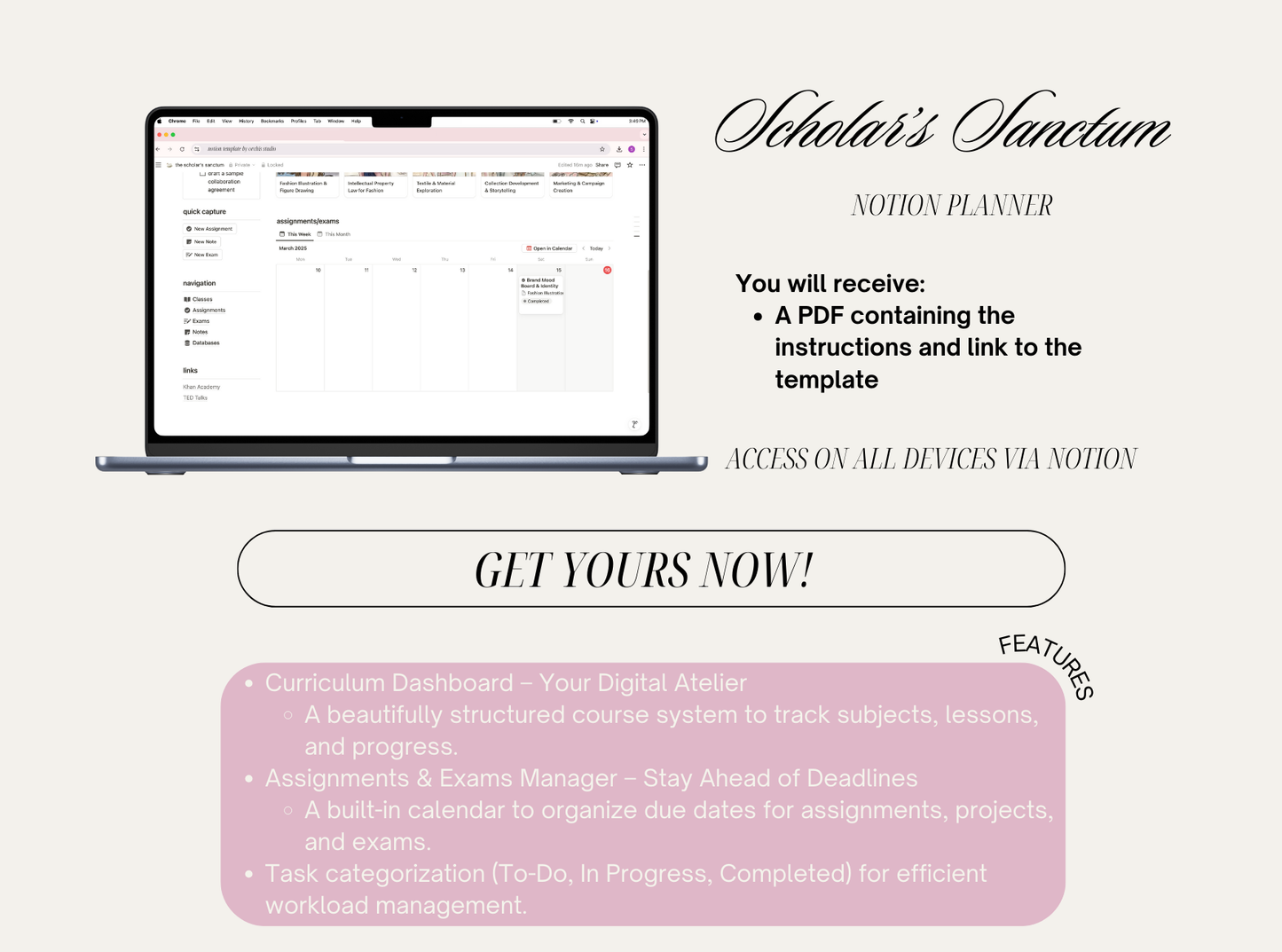 Scholar's Sanctum Study Dashboard Notion Template