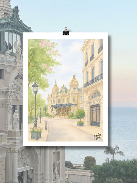 Monte Carlo Morning: Monaco Casino and Hotel de Paris Poster